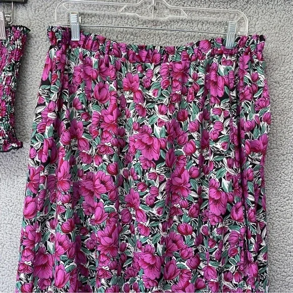 Shein Curve Floral Smocked High Slit Ruffle Hem Skirt Set Sz 1XL - Picture 4 of 12